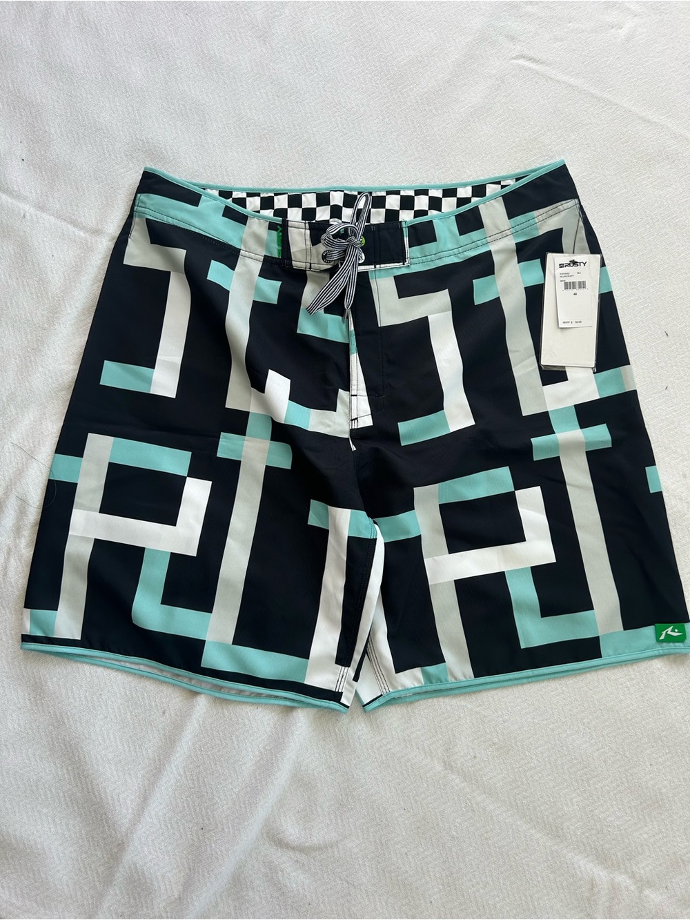 Rusty - Black, Mint & White, size 40 Board Shorts